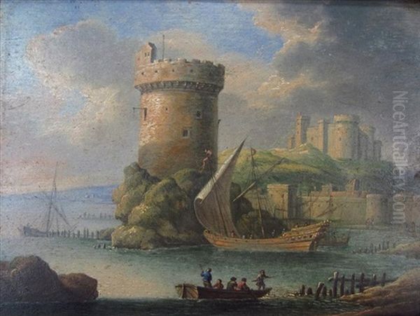 Castle On Bay With Ships And Figures - view 1