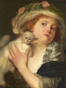 Jeune Fille Au Chat by Jeanne-Philiberte Ledoux