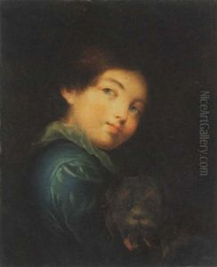 Portrait Of A Boy Holding A Dog Portrait Of A Boy Holding A Dog