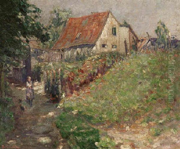 Bauernmadchen Vor Einem Sommerlichen Gehoft Bei Brugge - view 1