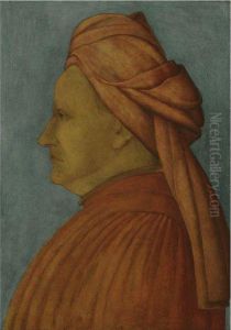 Profile Of A Man, Wearing A Red Shirt And Red Turban by Gentile Bellini