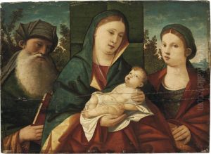 The Madonna And Child With Saint Anthony Abbot And Saint Catherine,in A Landscape by Giovanni Bellini