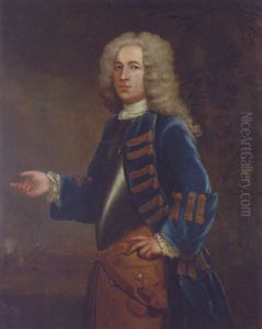 Portrait Of Henry Boyle, Captain Of Horse, In A Breastplate And Blue Coat With Gold Trim, In A Landscape, With A Battle Beyond