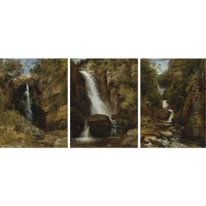 A View Of The Falls Of The Valley Of Desolation, Bolton Abbey, North Yorkshire (+ 2 Others; 3 Works) by Frederick Richard Lee, R.A.