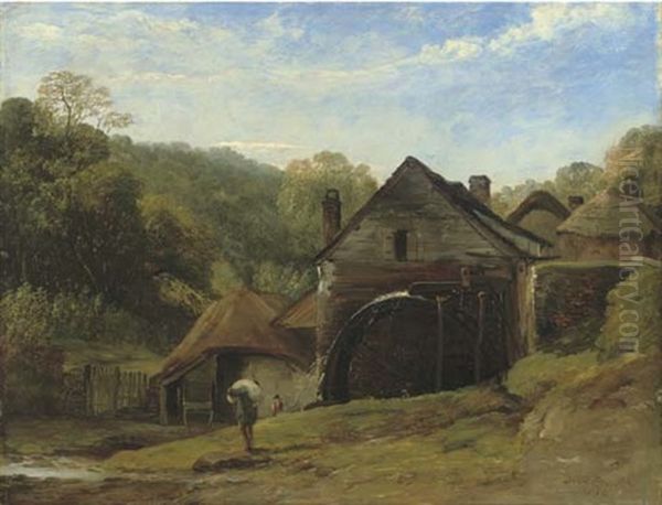 An Overshot Mill In A Wooded Landscape With A Figure In The Foreground - view 1