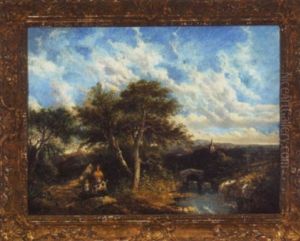 Country Landscape With Woman, Child And Dog