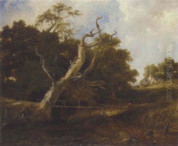 A Figure By A River In A Wooded River Landscape - view 1