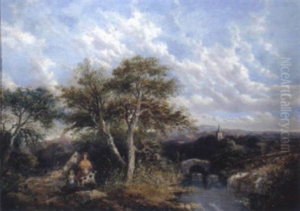 Figures Overlooking A River - view 1