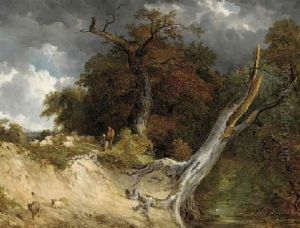 A Shepherd With His Flock On A River Bank by Frederick Richard Lee, R.A.