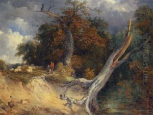Figures And Sheep In A Wooded Landscape Figures And Sheep In A Wooded Landscape