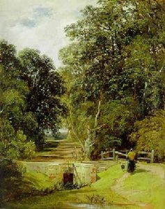 A Figure Before A Bridge In A Wooded Landscape by Frederick Richard Lee, R.A.