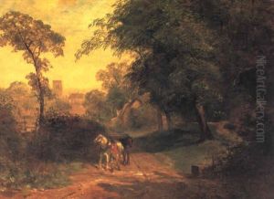 Man And His Horses On A Wooded Track by Frederick Richard Lee, R.A.