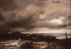 Figures Unloading A Boat On The Beach