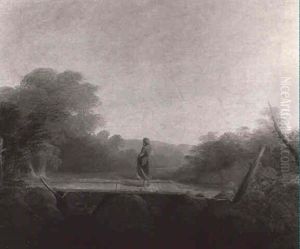 Young Girl On A Bridge Over A Rushing Stream by Frederick Richard Lee, R.A.