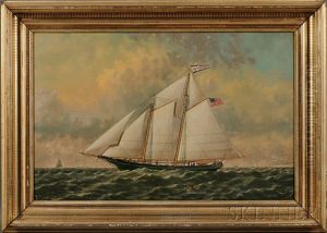 Portrait Of The Schooner "california" Sailing In Coastal Waters by Joseph Lee