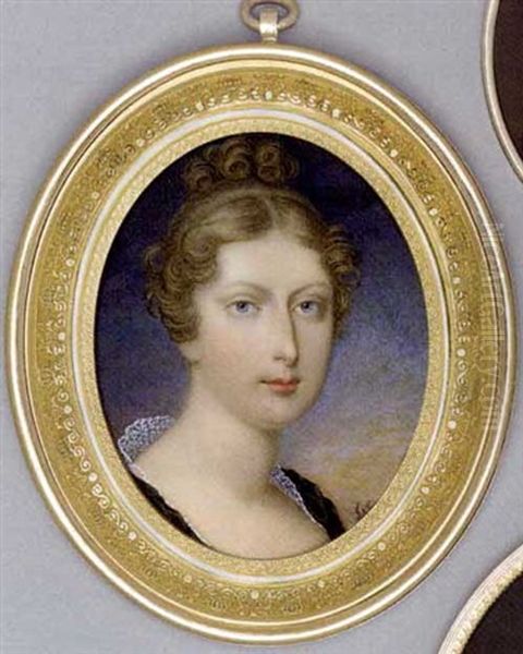 Princess Charlotte Of Wales In Lace-bordered Black Dress, Her Fair Hair Curled And Upswept - view 1