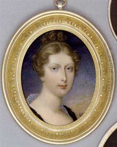 Princess Charlotte Of Wales In Lace-bordered Black Dress, Her Fair Hair Curled And Upswept Princess Charlotte Of Wales In Lace-bordered Black Dress, Her Fair Hair Curled And Upswept