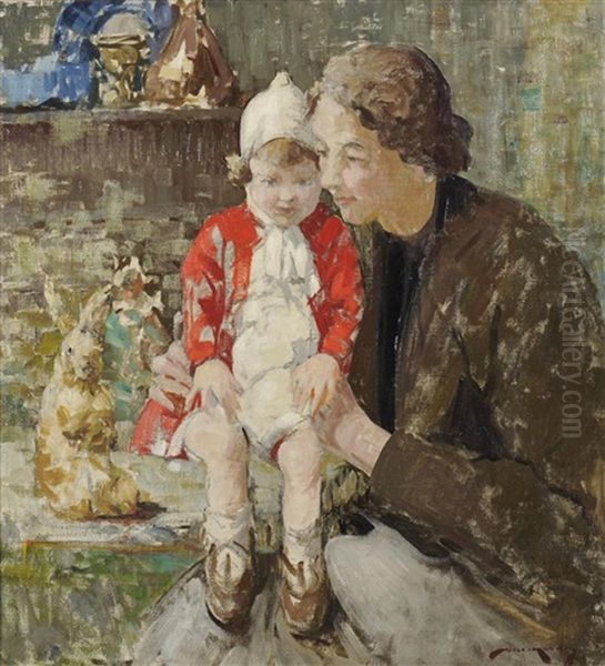 Mother And Child In An Interior, A Toy Rabbit Nearby - view 1
