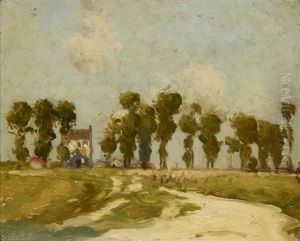 A Country Landscape With A House And Trees In The Distance A Country Landscape With A House And Trees In The Distance