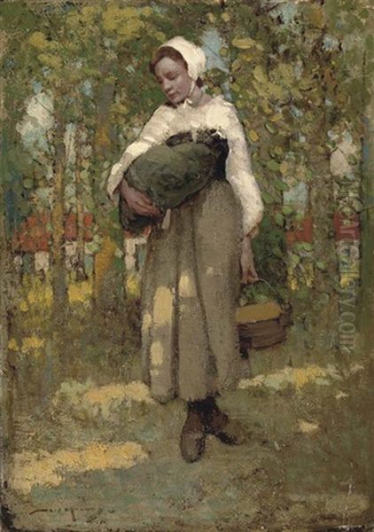 A Country Girl With Farm Buildings Beyond - view 1