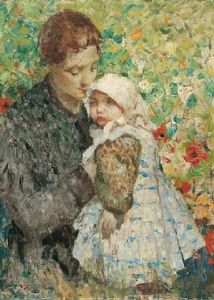 Mother And Son With Nasturtiums