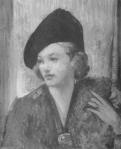 Portrait Of A Lady Wearing A Black Hat And A Fur Over Her Shoulder by William Lee-Hankey