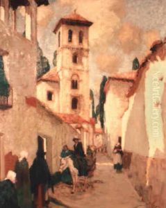 Mediterranean Back Street Scene With Figures And Donkey