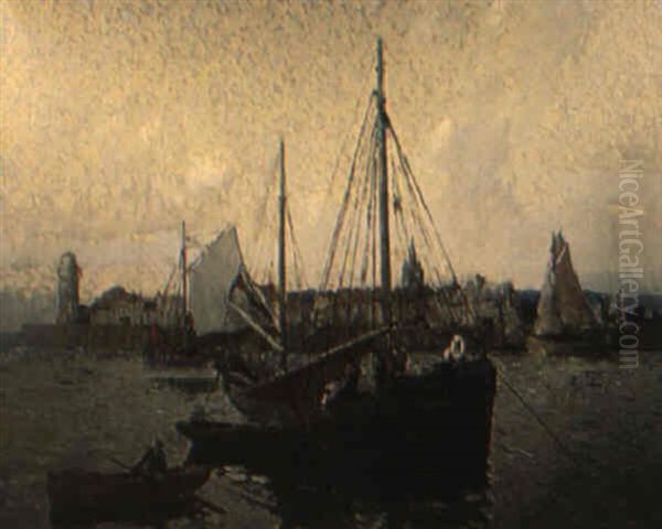 Mediterranean Harbor Landscape With Sailboats - view 1