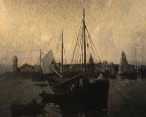 Mediterranean Harbor Landscape With Sailboats by William Lee-Hankey