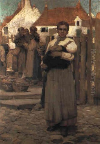 Dutch Peasant Girl Holding A Young Child - view 1