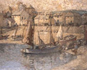 Beached Fishing Boats In A French Harbour by William Lee-Hankey
