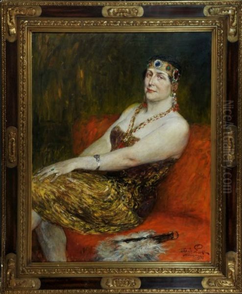 Salondame Auf Rotem Sofa - view 1
