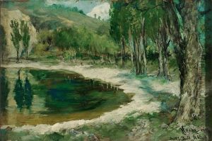 Fruhlingslandschaft Mit Teich Fruhlingslandschaft Mit Teich