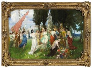 Fruhlingsfest Der Flora Vor Der Akropolis by Ferdinand Leeke