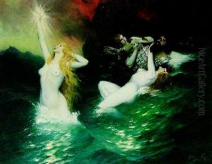 Rhinemaidens Regaining The Ring From Hagen by Ferdinand Leeke