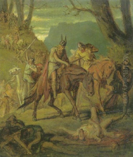 Reiterzug Von Germanischen Kriegern In Gebirgslandschaft - view 1