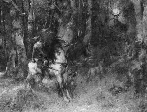 Heiliger Hubertus Auf Der Jagd Im Wald, Rechts Die Erscheinung Des Hirschen
