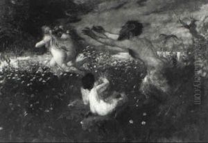 Faun, Nymphen Und Amor by Ferdinand Leeke