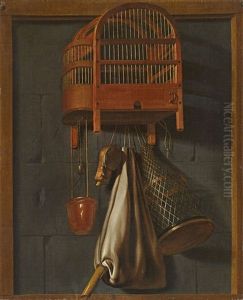 Hunt Still Life With A Bird In A Cage by Antonius Leemans
