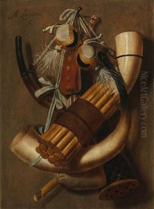 A Still Life With Hunting Equipment by Antonius Leemans