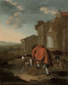 A Huntsman And His Dogs In A Landscape by Antonius Leemans