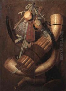 Still Life With Hunting Horns, Powder Flask And Shot Bags by Antonius Leemans