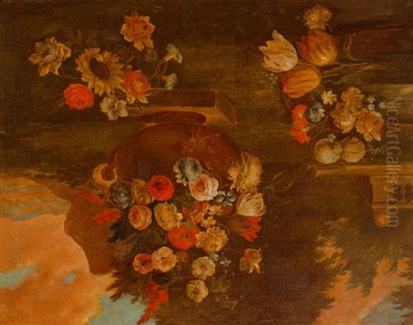 Floral Still Life In Urn In A Landscape - view 1