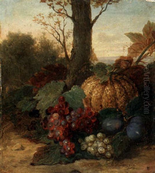 Still Life With Pumpkin, Grapes And Plums - view 1