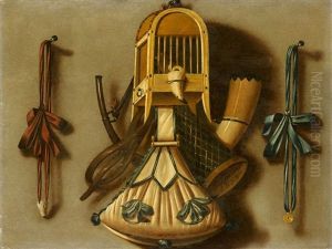 Trompe L'oeil With A Bird Cage And Hunting Equipment