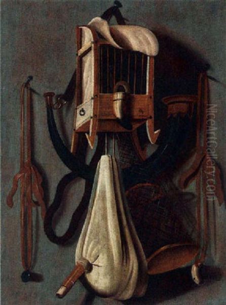 A Trompe L'oeil Still Life With A Birdcage, And Other Hunting Paraphernalia - view 1