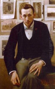 Homme Assis Devant Un Mur Decore De Gravures Et De Dessins