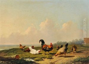 Chickens In A Landscape by Cornelis van Leemputten