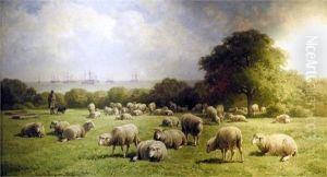 Schafherde In Sommerlicher Landschaft by Cornelis van Leemputten