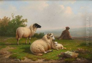 Berger Et Moutons Sur Fond De Paysage Berger Et Moutons Sur Fond De Paysage